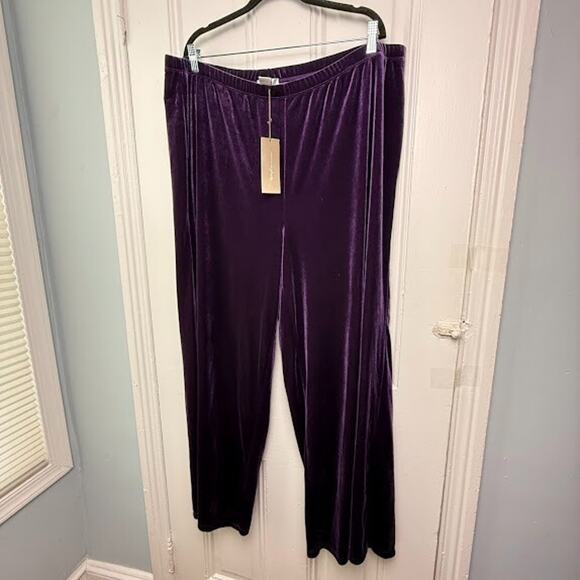 Purple Wide Leg Velour Pants Womens 3X Velvet Stretch Elastic Waist Pull On NWT - Picture 1 of 8
